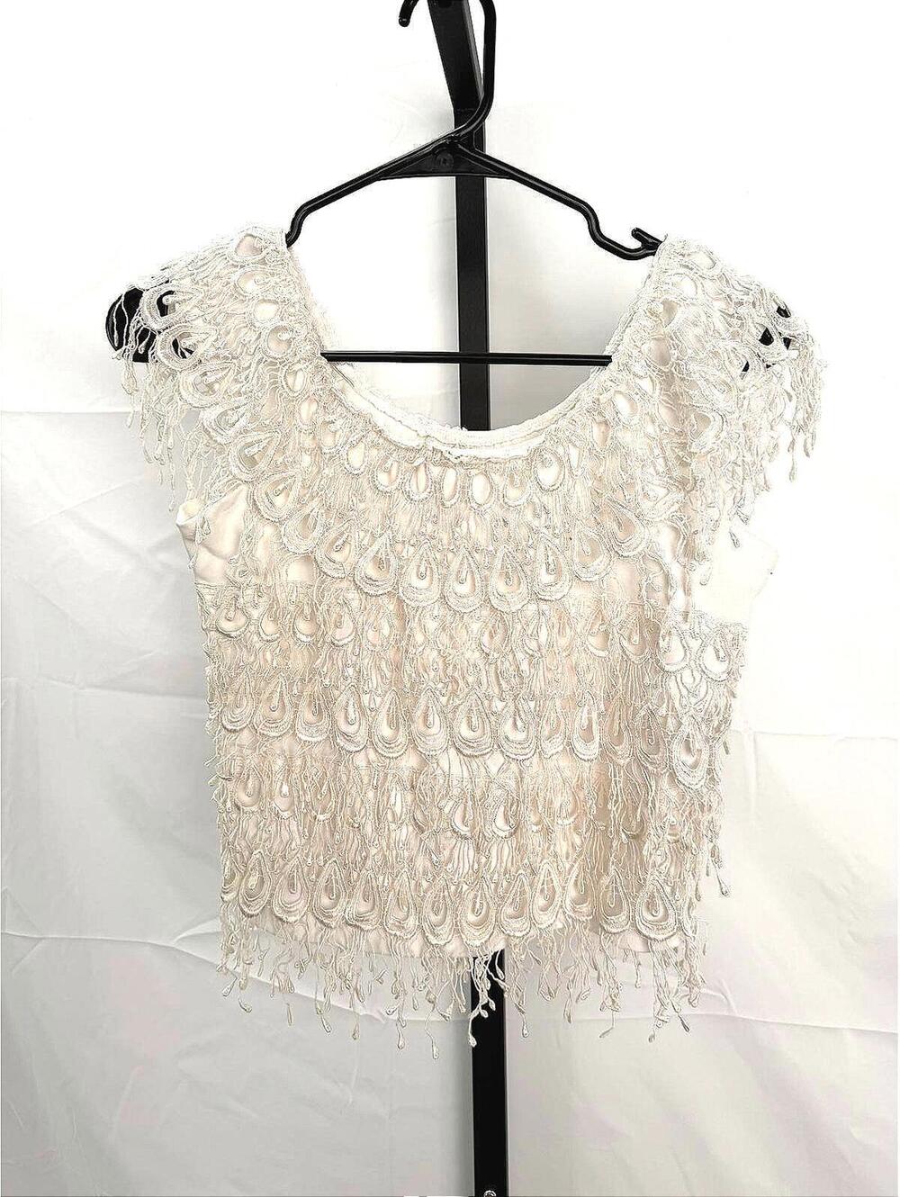 80s 90s Crop Tank Women's White Embroidered Lace Top Sam Large